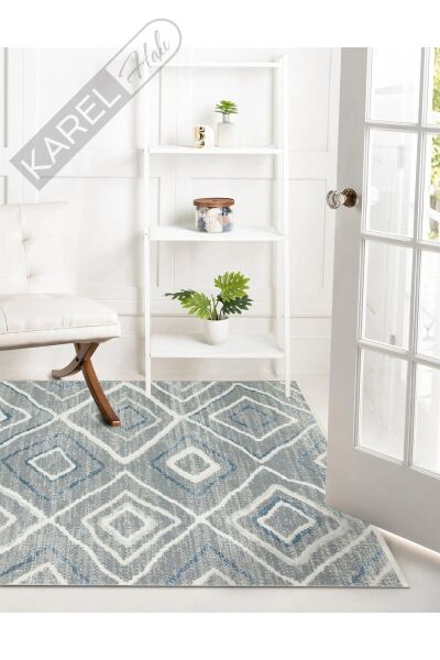 Tarus Trs 03 Grey Hav Toz Vermez Kaymaz Tabanlı Etnik Desenli Makine Halısı