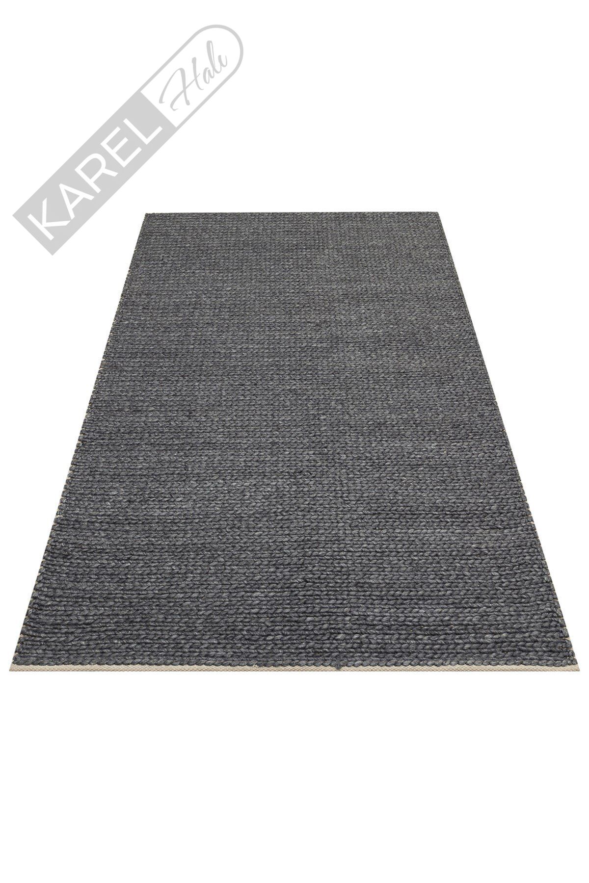 JADE BASKETWEAVE ANTRASIT  Naturel Kazak Örgü Desenli El Dokuma Örgü Halı