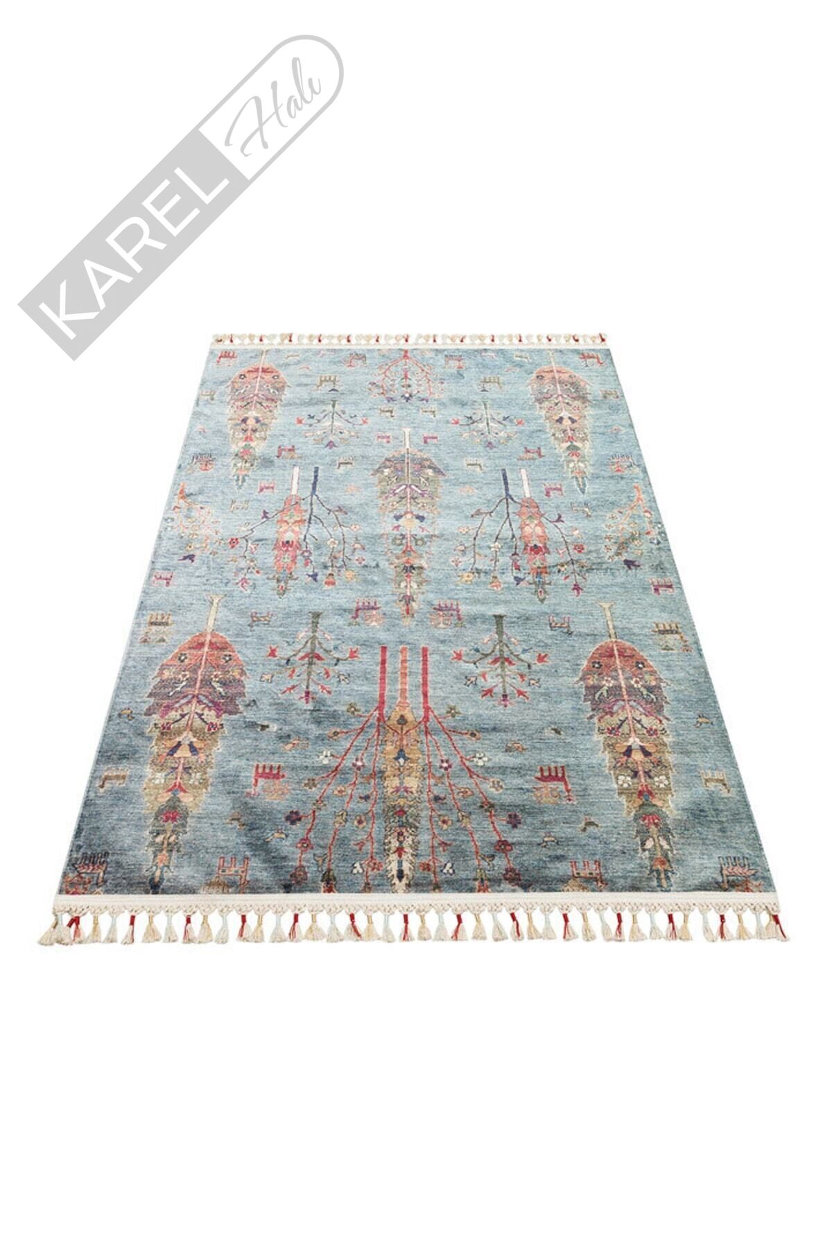 Antique Atk 09 Aqua Kolay Kullanımlı Kaymaz Karabağ Ve Antik Desenlere Sahip Yıkanabilir Ma