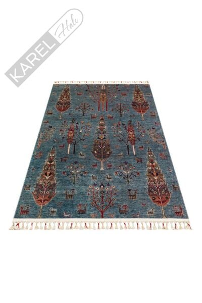 Antique Atk 09 Aqua Kolay Kullanımlı Kaymaz Karabağ Ve Antik Desenlere Sahip Yıkanabilir Ma
