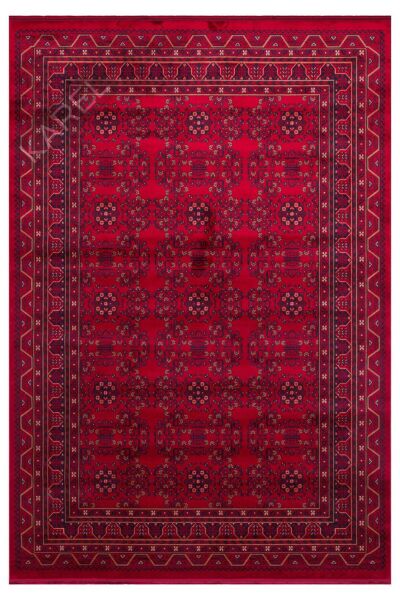 HERAT HER 04 RED Afgan Desenli Viskon Sıkı Dokuma Kaymaz Tabanlı İnce Makine Halısı
