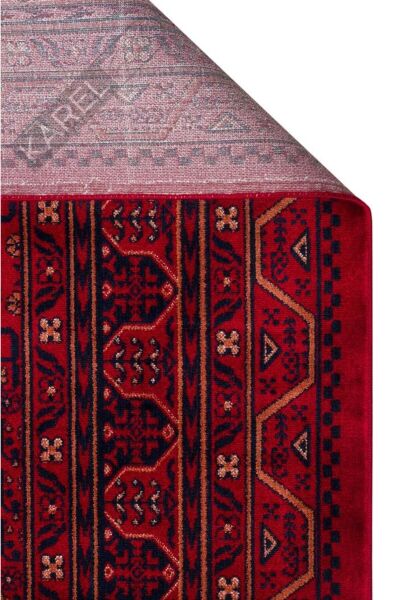 HERAT HER 04 RED Afgan Desenli Viskon Sıkı Dokuma Kaymaz Tabanlı İnce Makine Halısı