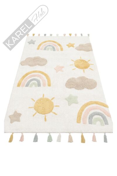 COTTON BOON XXW CBN 10 MULTY XXW  Yıkanabilir Kaymaz Tabanlı Naturel Pamuk Bebek Halısı
