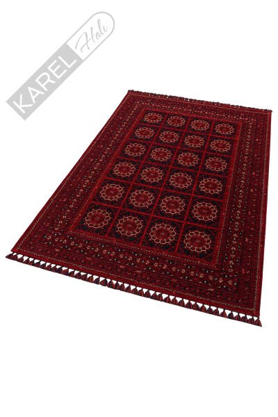 Bhr 04 Red Afgan Desenli Hav Toz Vermez Yıkanabilir Kaymaz Ince Dokuma Halı