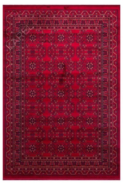 HERAT HER 04 RED Afgan Desenli Viskon Sıkı Dokuma Kaymaz Tabanlı İnce Makine Halısı