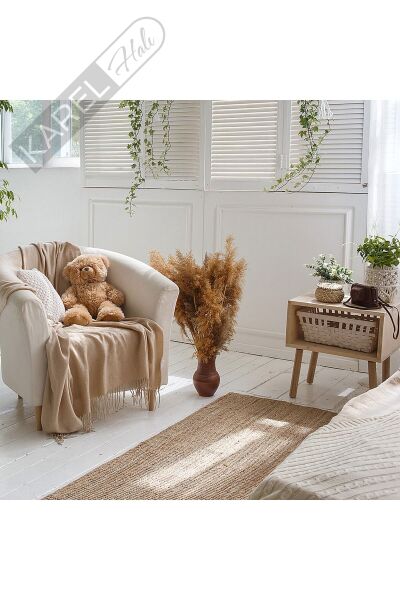 Choti Jüt Choti Cream Jüt Ile Üretilen El Dokuma Sisal Kilim.