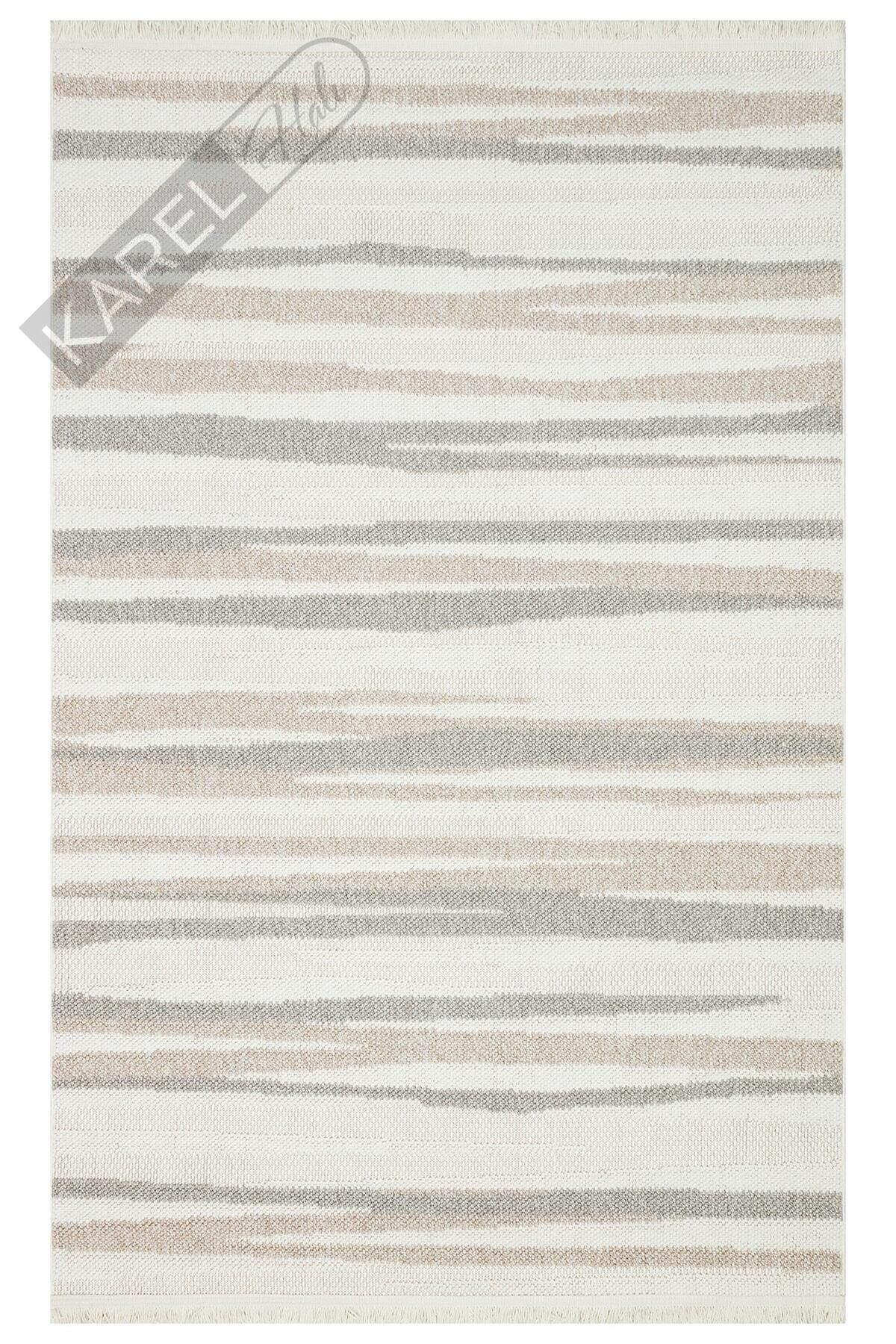 MOTTO MOT 02 WHITE BEIGE Yumuşak Tuşeli Örgü Dokuma Modern Makine Halısı