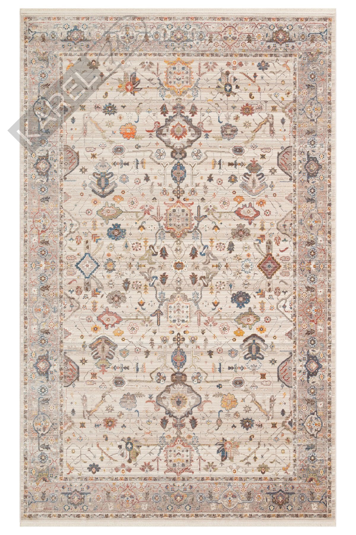 PIETRA PTA 01 CREAM GREY  Sıcak Renk Tonlu Etnik Desenli Yumuşak Dokulu Makine Halısı