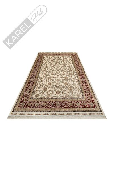 ISFAHAN ISF 03 CREAM RED Klasik Desenli Yüksek Kalite Sık Dokuma Makine Halısı