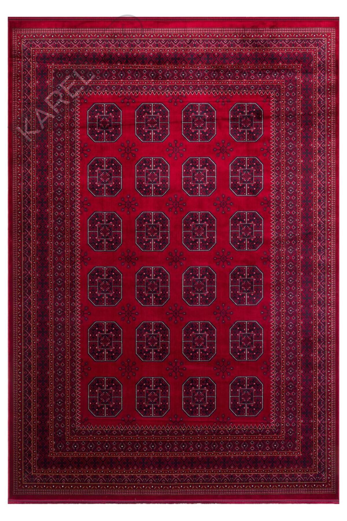 HERAT HER 02 RED Afgan Desenli Viskon Sıkı Dokuma Kaymaz Tabanlı İnce Makine Halısı