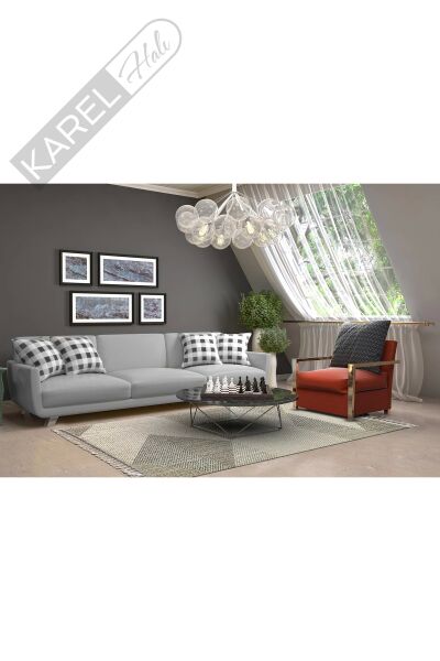 Soho Sh 08 Grey Multy Hav Vermeyen Özel Ipler Ile Üretilen Etnik Örgü Desenlere Sahip Makine Halısı