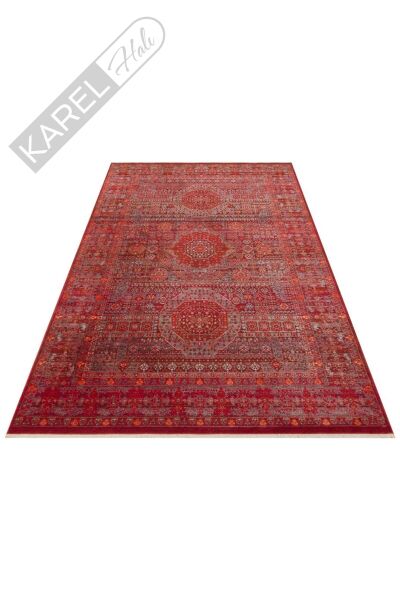 PIETRA PTA 20 RED Sıcak Renk Tonlarını Etnik Desenler ile Buluşturan Yumuşak Tuşeli Makine Halısı