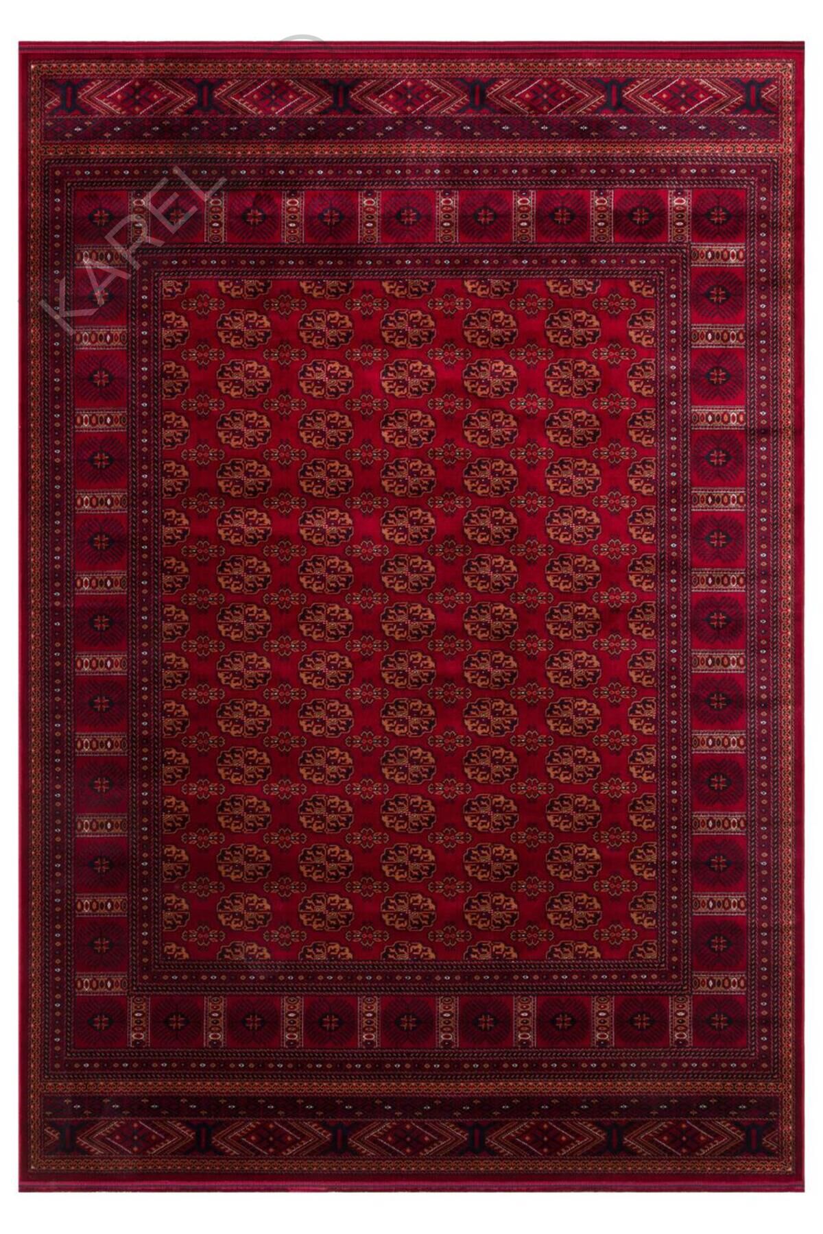 HERAT HER 03 RED Afgan Desenli Viskon Sıkı Dokuma Kaymaz Tabanlı İnce Makine Halısı