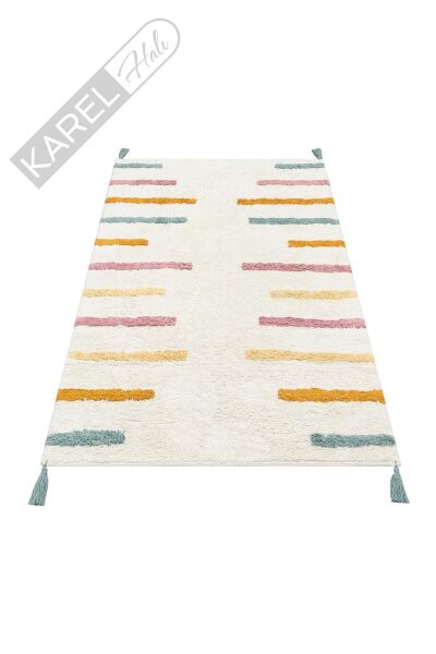 COTTON BOON XW CBN 03 MULTY XW Yıkanabilir Kaymaz Tabanlı Naturel Pamuk Bebek Halısı