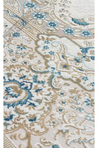 PALMIRA PLM 01 CREAM BLUE Yüksek Kaliteli Sık Dokuma Modern Salon Halısı