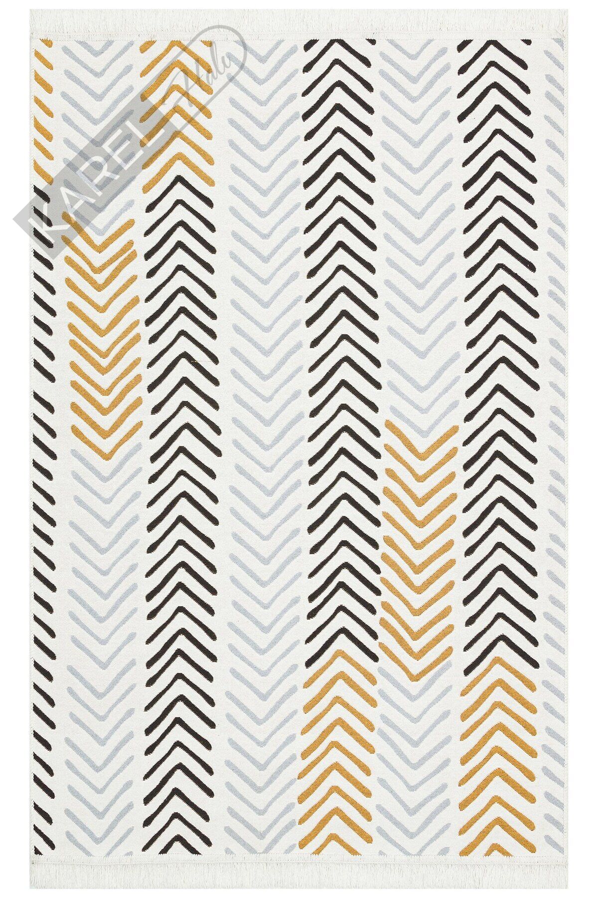 ARYA AR 19 WHITE BLACK Yıkanabilir Çift Taraflı Modern Desenli Dokuma Kilim