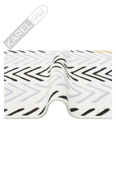ARYA AR 19 WHITE BLACK Yıkanabilir Çift Taraflı Modern Desenli Dokuma Kilim
