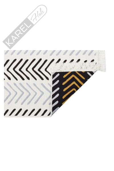 ARYA AR 19 WHITE BLACK Yıkanabilir Çift Taraflı Modern Desenli Dokuma Kilim