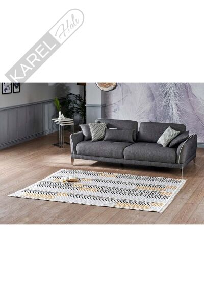 ARYA AR 19 WHITE BLACK Yıkanabilir Çift Taraflı Modern Desenli Dokuma Kilim