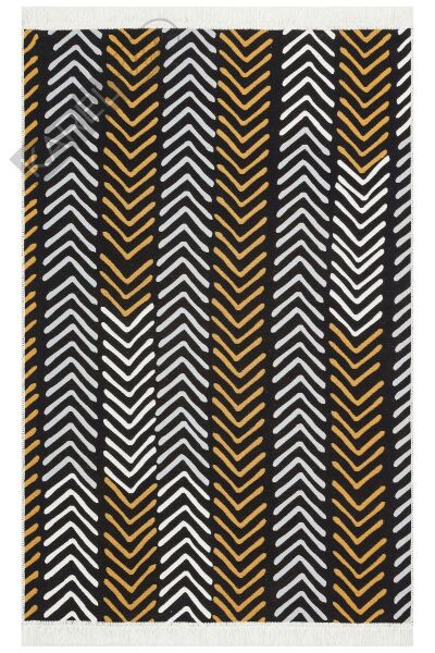 ARYA AR 19 WHITE BLACK Yıkanabilir Çift Taraflı Modern Desenli Dokuma Kilim
