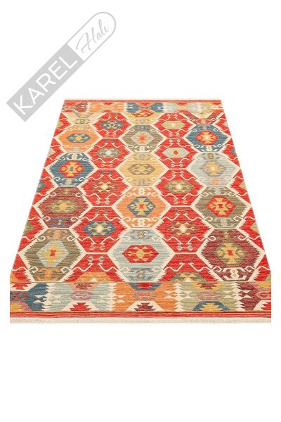 NOMAD NMD 06 RED Yıkanabilir, Çift Taraflı Kullanıma Uygun Yumuşak Tuşeli Otantik Kilim
