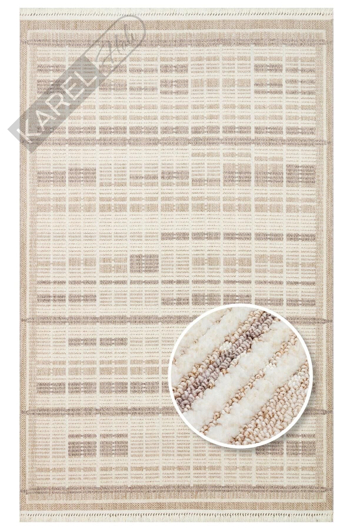JOY JOY 04 BEIGE GREY  Hav Toz Vermeyen Yumuşak dokulu Modern Makine Halısı