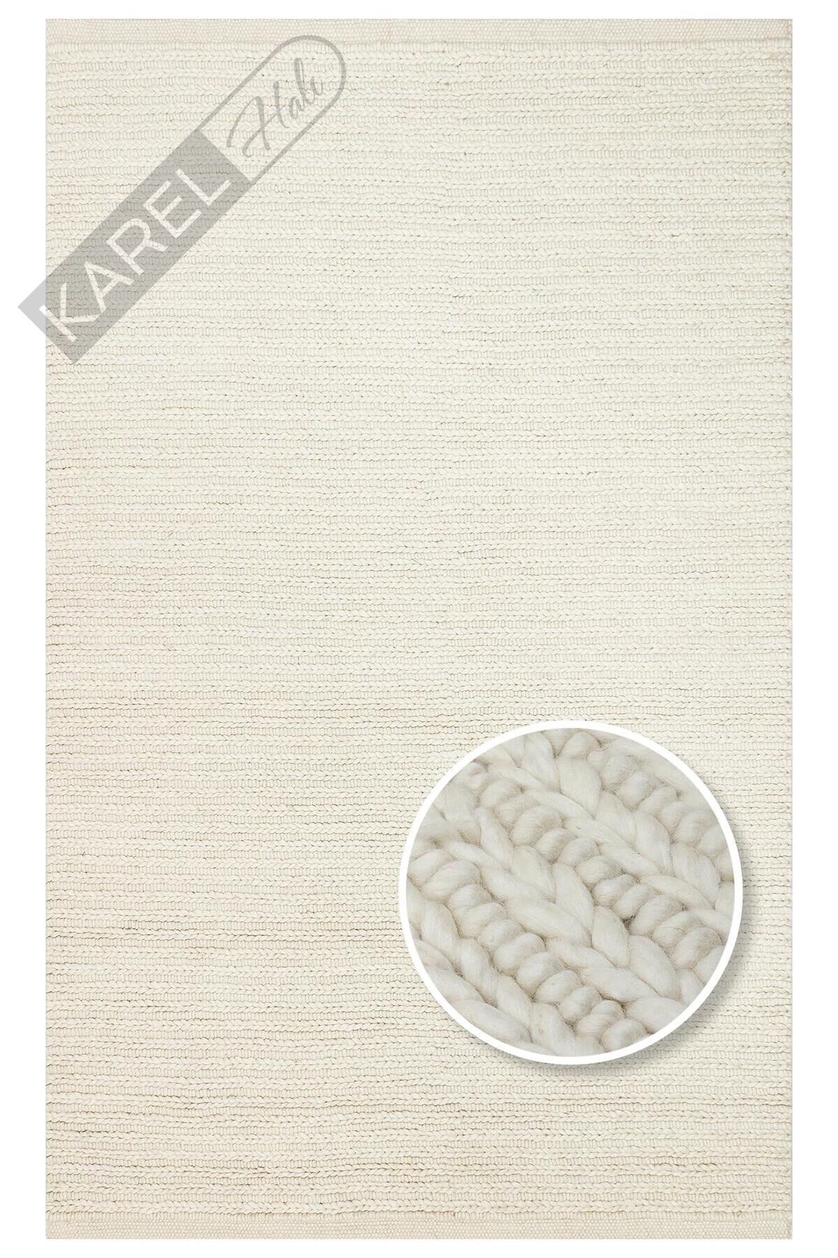 Jade Jd 07 Whıte Naturel Kazak Örgü Desenli El Dokuma Örgü Halı
