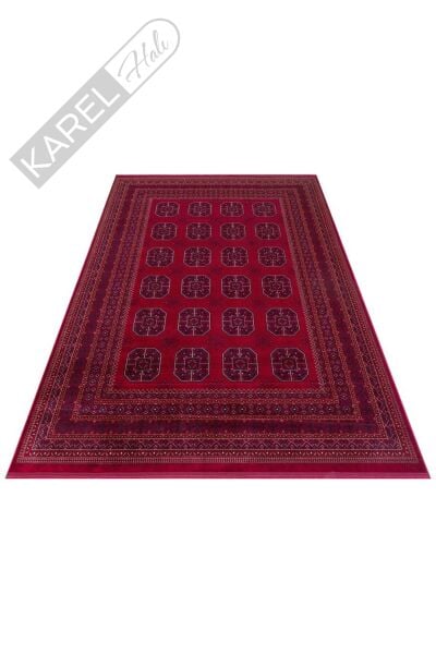HERAT HER 02 RED Afgan Desenli Viskon Sıkı Dokuma Kaymaz Tabanlı İnce Makine Halısı
