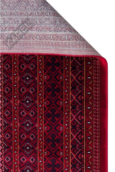 HERAT HER 02 RED Afgan Desenli Viskon Sıkı Dokuma Kaymaz Tabanlı İnce Makine Halısı