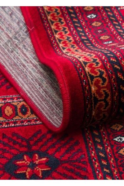 HERAT HER 03 RED Afgan Desenli Viskon Sıkı Dokuma Kaymaz Tabanlı İnce Makine Halısı