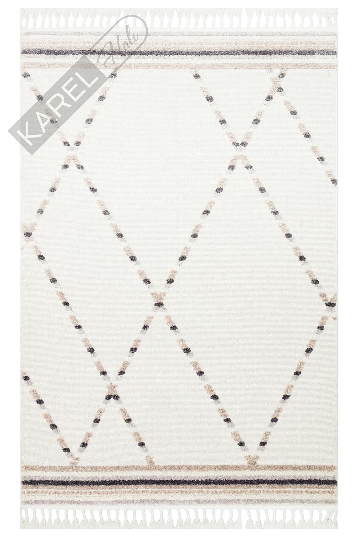 TERAZZO TRZ 04 WHITE BEIGE Hav Toz Vermez Yumuşak Dokulu Etnik Örgü Desenlere Sahip Modern İskindin