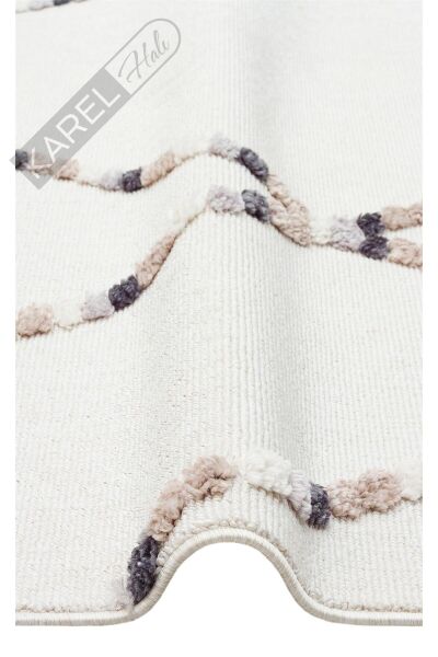 TERAZZO TRZ 04 WHITE BEIGE Hav Toz Vermez Yumuşak Dokulu Etnik Örgü Desenlere Sahip Modern İskindin