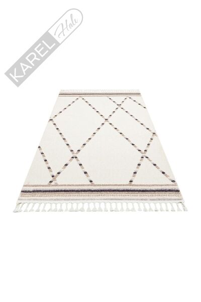 TERAZZO TRZ 04 WHITE BEIGE Hav Toz Vermez Yumuşak Dokulu Etnik Örgü Desenlere Sahip Modern İskindin