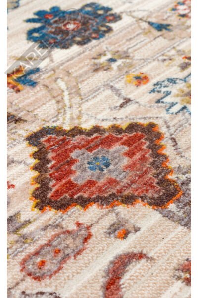 PIETRA PTA 01 CREAM GREY  Sıcak Renk Tonlu Etnik Desenli Yumuşak Dokulu Makine Halısı