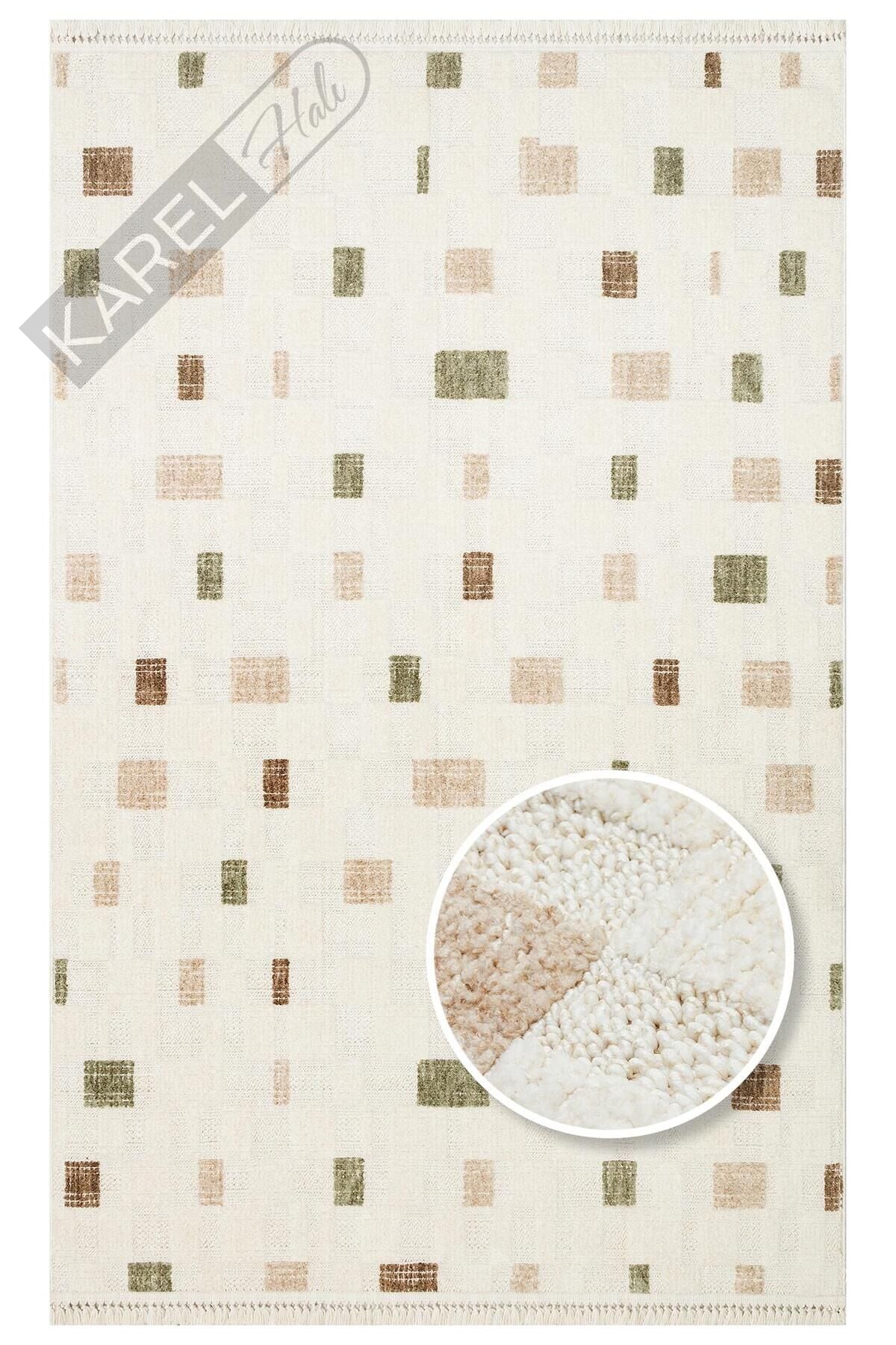 JOY JOY 02 GREEN BEIGE  Hav Toz Vermeyen Yumuşak dokulu Modern Makine Halısı