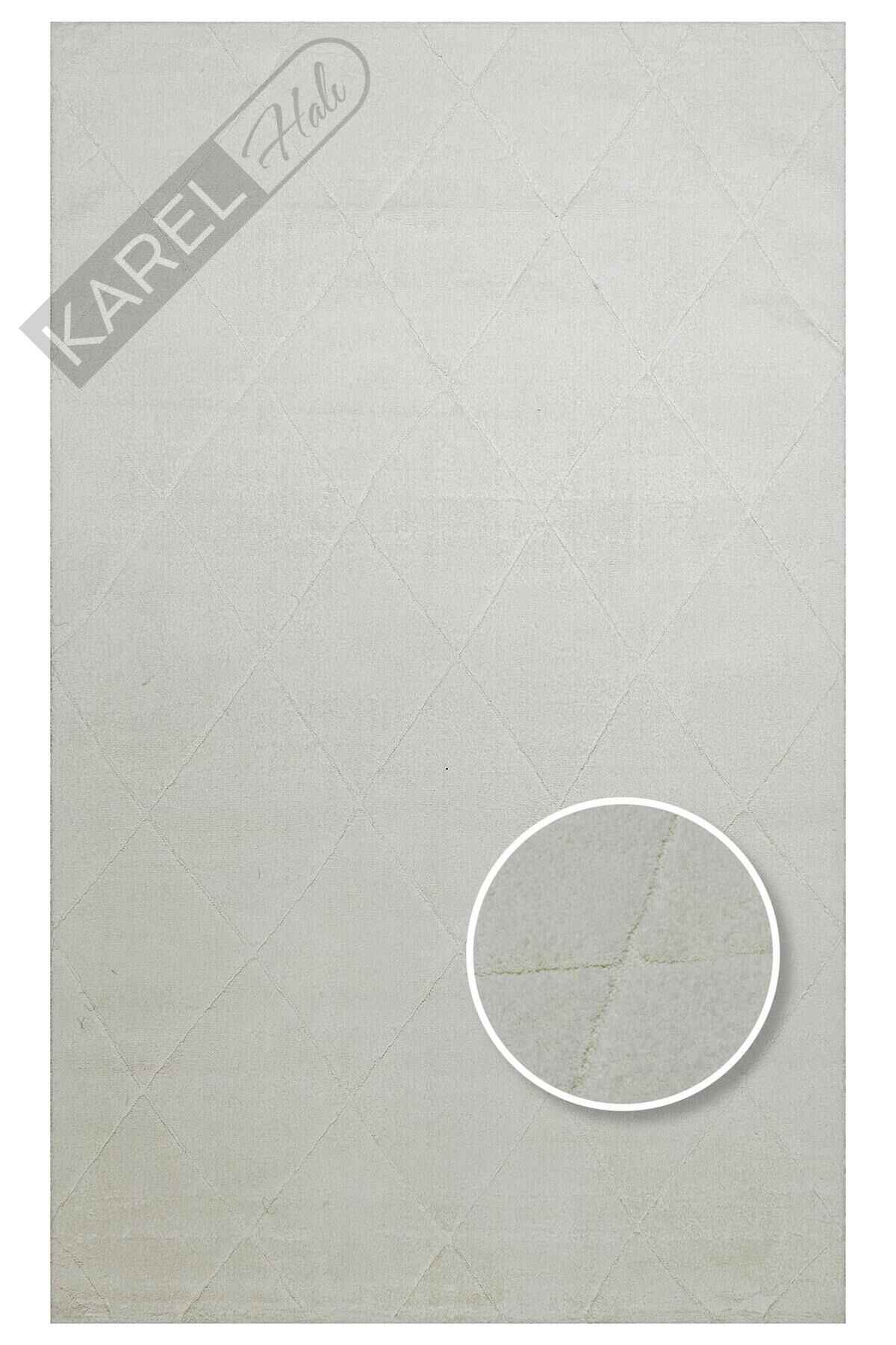 MISSORI MSR 03 WHITE Hav Toz Vermez Sade Desenli Yumuşak Dokulu Modern Makine Halısı