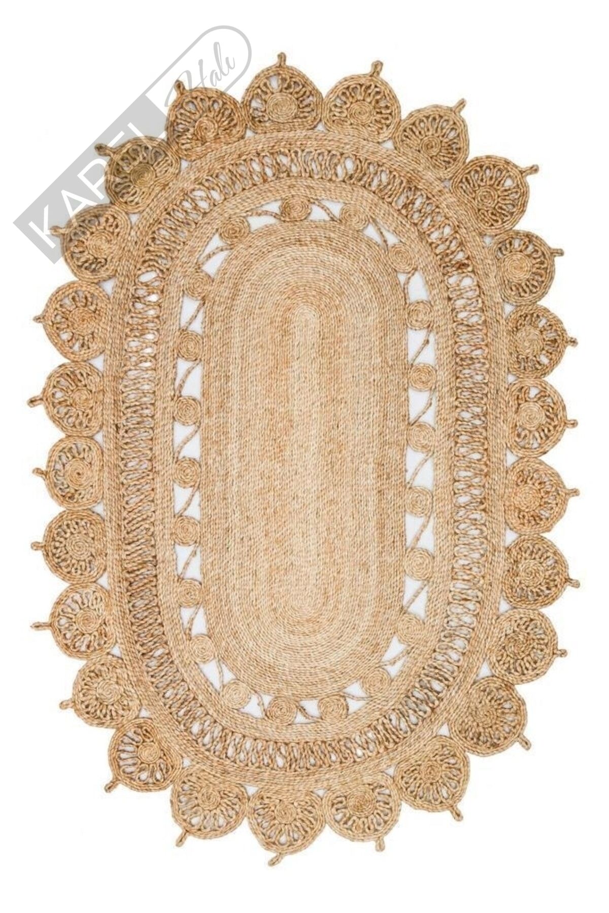Sole Ca-109 Natural Xw Oval El Dokuma Naturel Jüt Hasır Halı Kilim