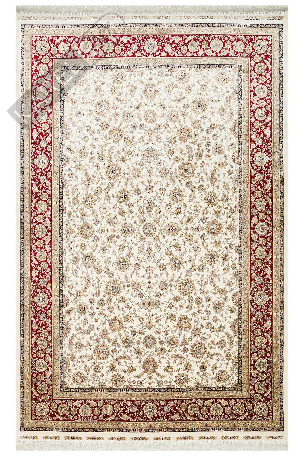 ISFAHAN ISF 03 CREAM RED Klasik Desenli Yüksek Kalite Sık Dokuma Makine Halısı