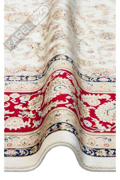 ISFAHAN ISF 03 CREAM RED Klasik Desenli Yüksek Kalite Sık Dokuma Makine Halısı