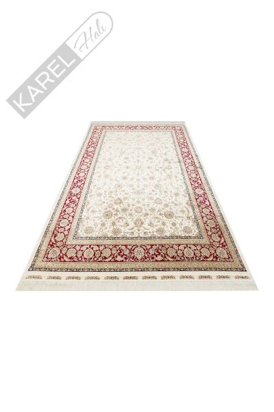 ISFAHAN ISF 03 CREAM RED Klasik Desenli Yüksek Kalite Sık Dokuma Makine Halısı
