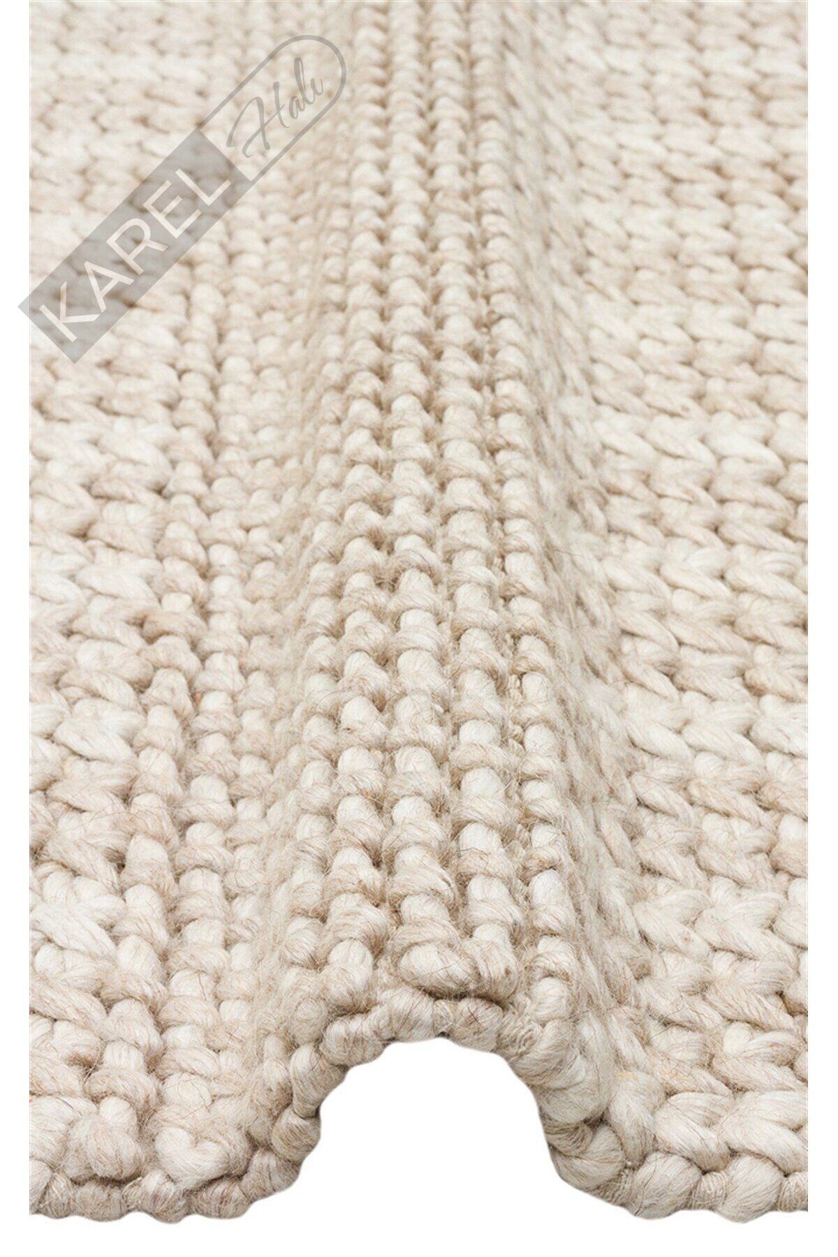 JADE J352 BEIGE  Naturel Kazak Örgü Desenli El Dokuma Örgü Halı