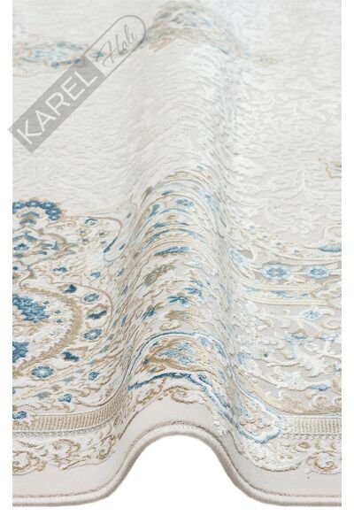 PALMIRA PLM 01 CREAM BLUE Yüksek Kaliteli Sık Dokuma Modern Salon Halısı