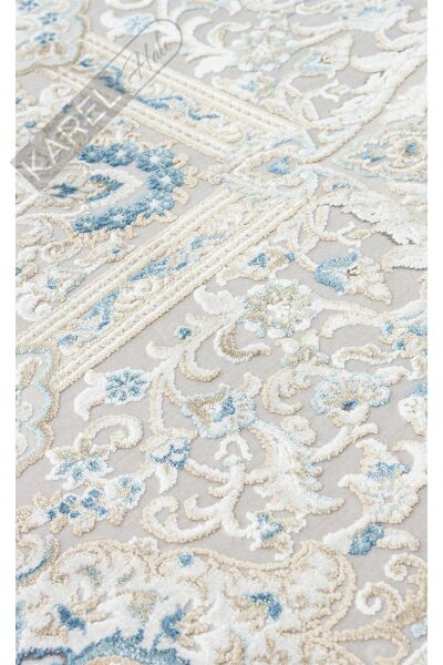 PALMIRA PLM 01 CREAM BLUE Yüksek Kaliteli Sık Dokuma Modern Salon Halısı