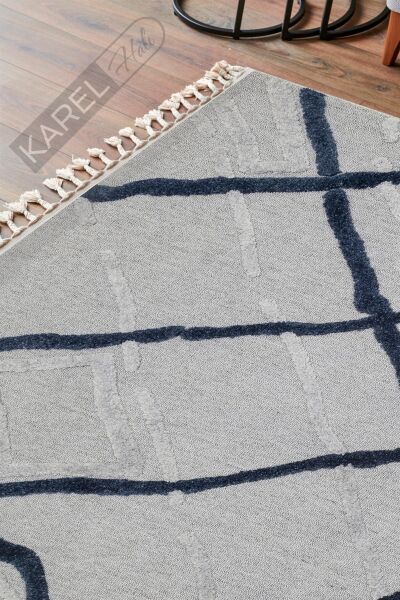 TERAZZO TRZ 03 GREY NAVY Hav Toz Vermez Yumuşak Dokulu Etnik Örgü Desenlere Sahip Modern İskindinav