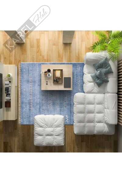 Zara Zr 06 Blue Otantik Desenli El Emeği Ile Özel Tezgahlarda Üretilen Modern Uşak Halısı