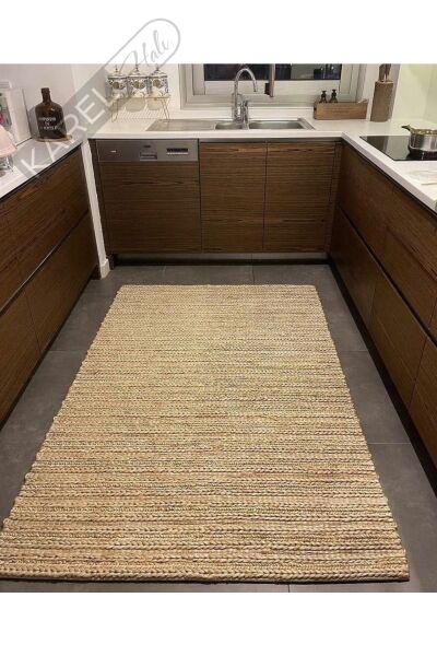 Choti Jüt Choti Cream Jüt Ile Üretilen El Dokuma Sisal Kilim.
