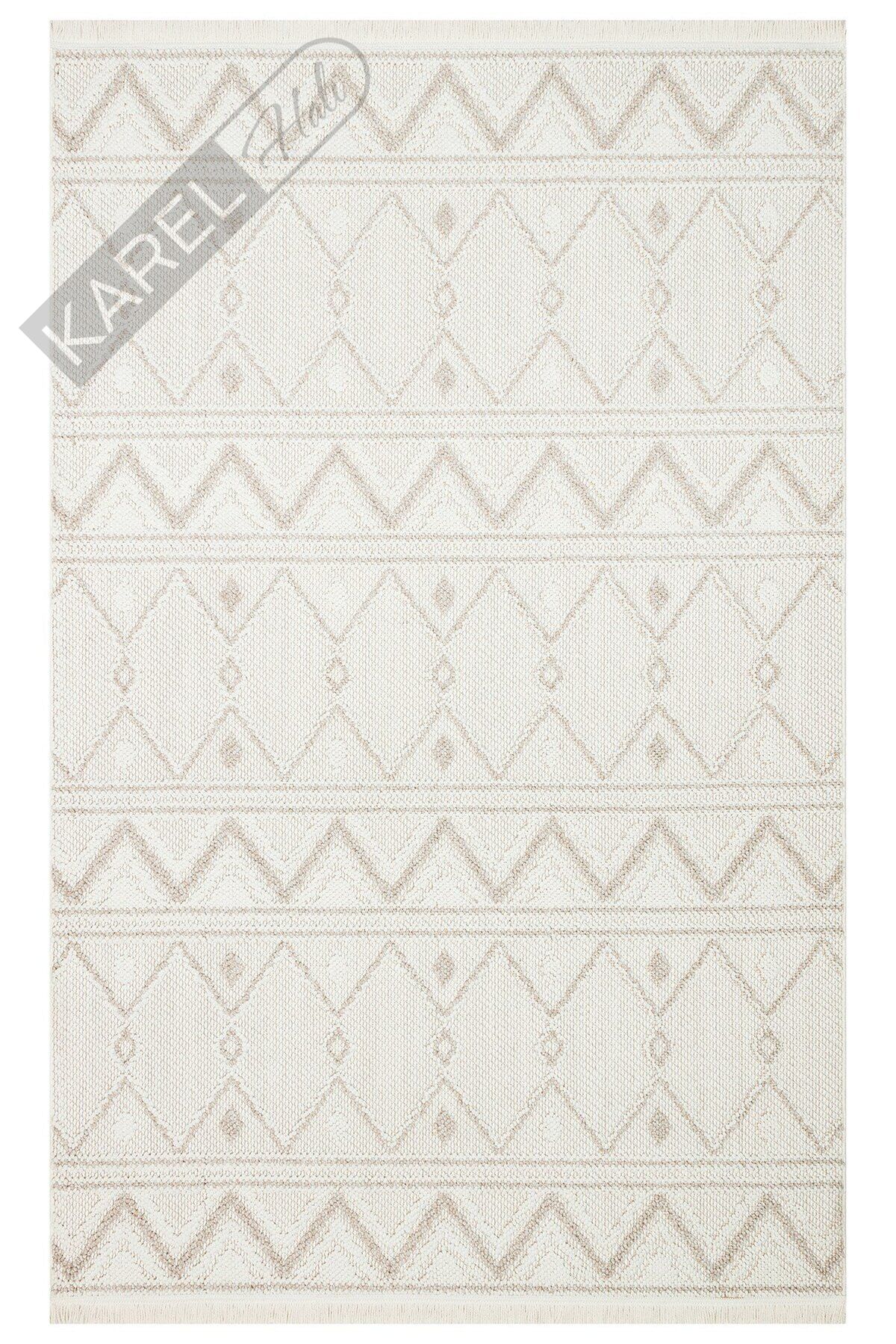 MOTTO MOT 03 WHITE BEIGE Yumuşak Tuşeli Örgü Dokuma Modern Makine Halısı