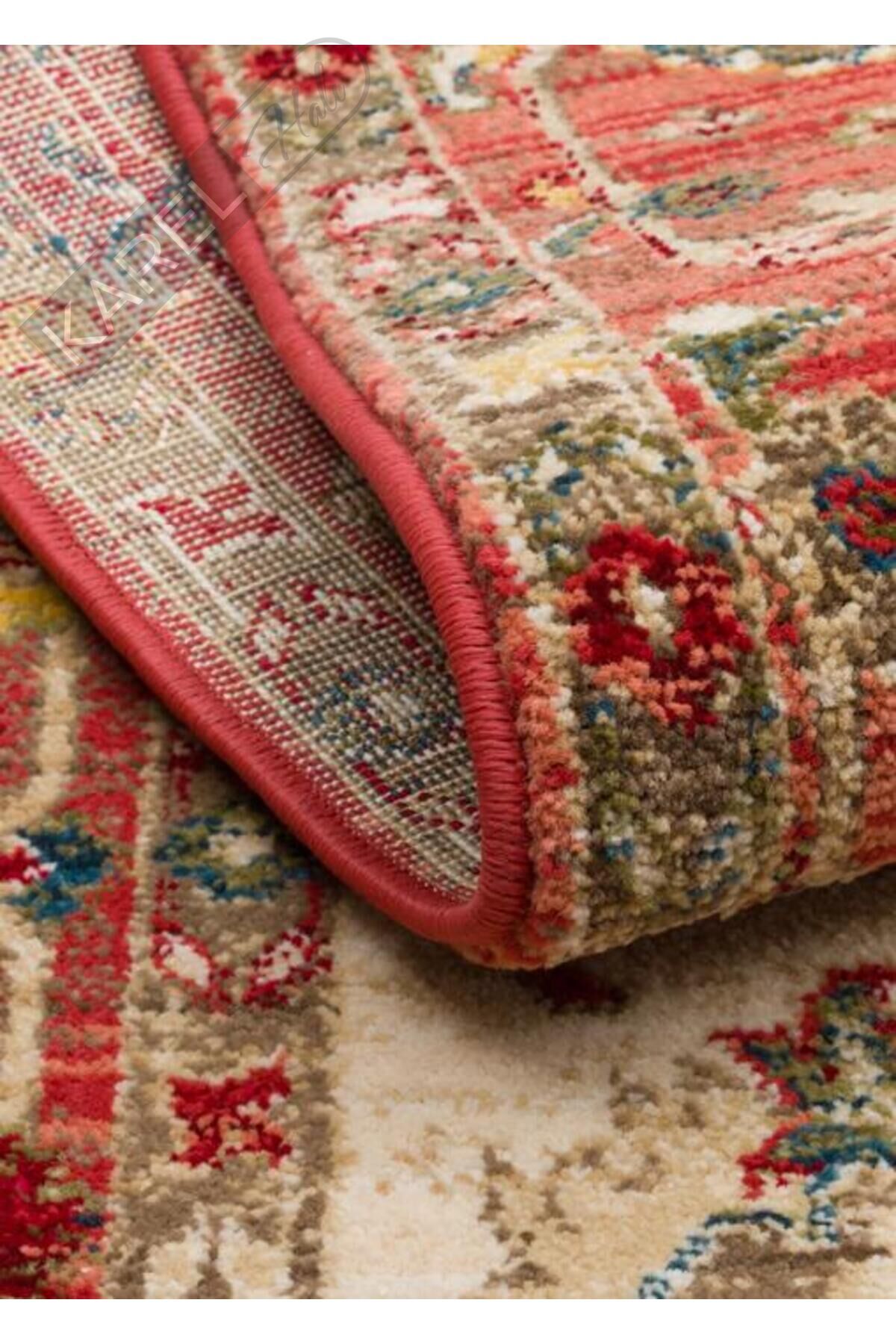 KYBELE KYB 04 CREAM RED XW Sıcak Renk Tonlu Otantik Makine Halısı