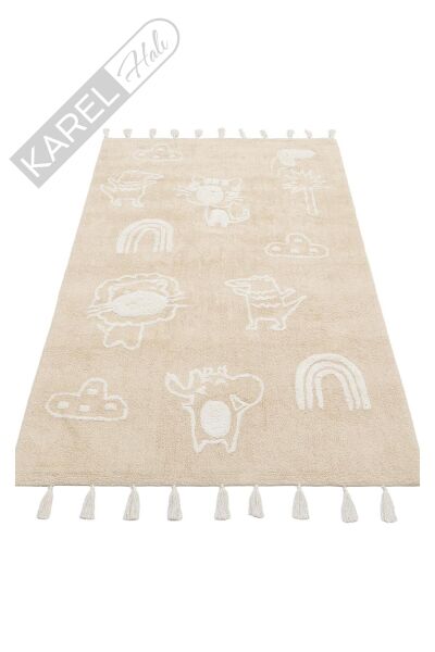 COTTON BOON XXW CBN 16 BEIGE XXW Yıkanabilir Kaymaz Tabanlı Naturel Pamuk Bebek Halısı