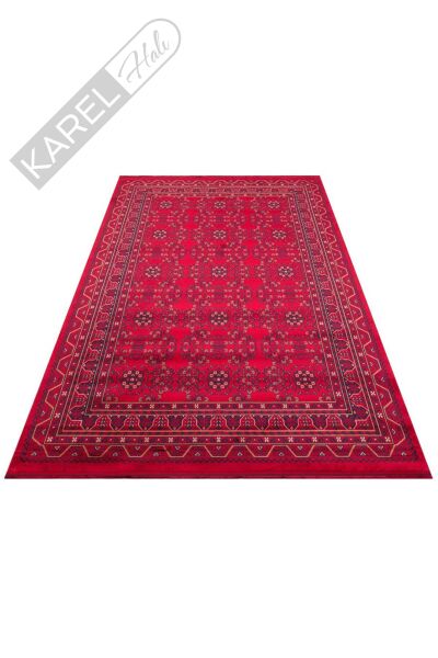HERAT HER 04 RED Afgan Desenli Viskon Sıkı Dokuma Kaymaz Tabanlı İnce Makine Halısı